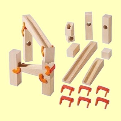 Kugelbahn Bausatz Zusatzpack Baustein-Klemmen und Rampen Haba 3650 - Normalbild