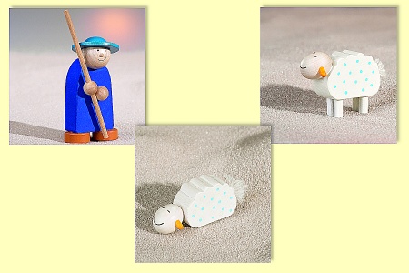 Krippenfigur Haba Hirte mit Schaf liegend + Schaf stehend - Normalbild