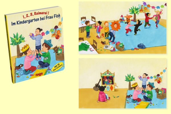 1 2 3 Reimerei! Im Kindergarten bei Frau Floh Haba 5394 Buch und Spiel ab 2 1/2 Jahre - Normalbild